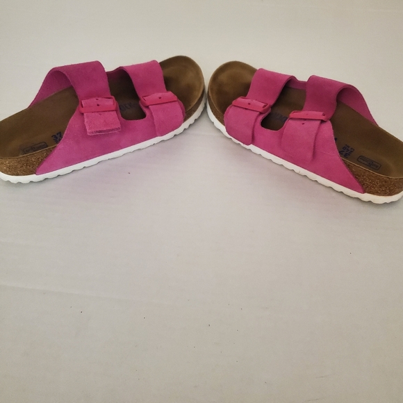 Birkenstock Arizona Soft Footbed Suede Leather Fuchsia Tulip Sandal Women's 37/6 - Picture 3 of 8
